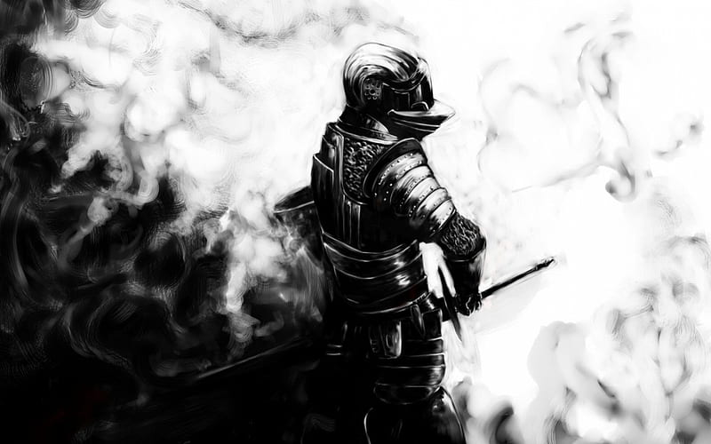 Dark Souls - Black and White, video game, warrior, dark souls, knight, HD wallpaper