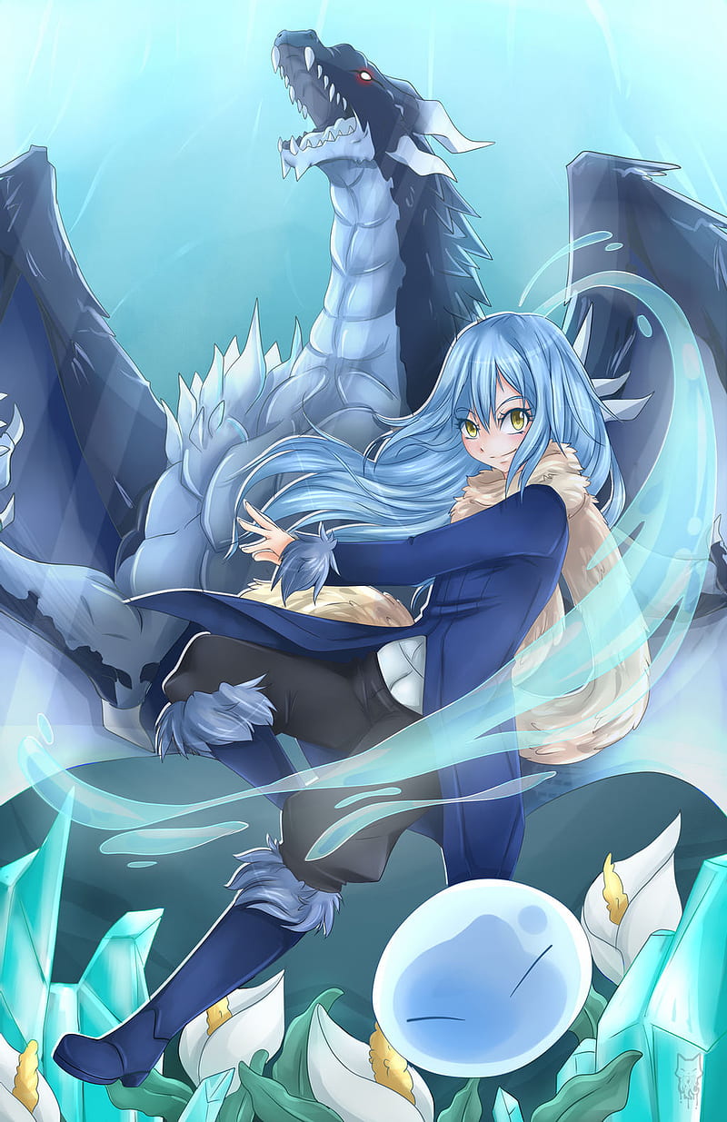 rimuru and veldora, anime, blue, demon lord, rimuru tempest, slime, HD phone wallpaper