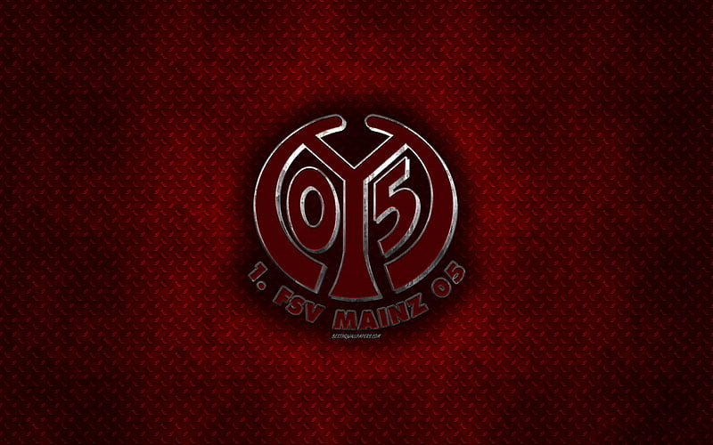 1 FSV Mainz 05, German football club, red metal texture, metal logo, emblem, Mainz, Germany, Bundesliga, creative art, football, HD wallpaper