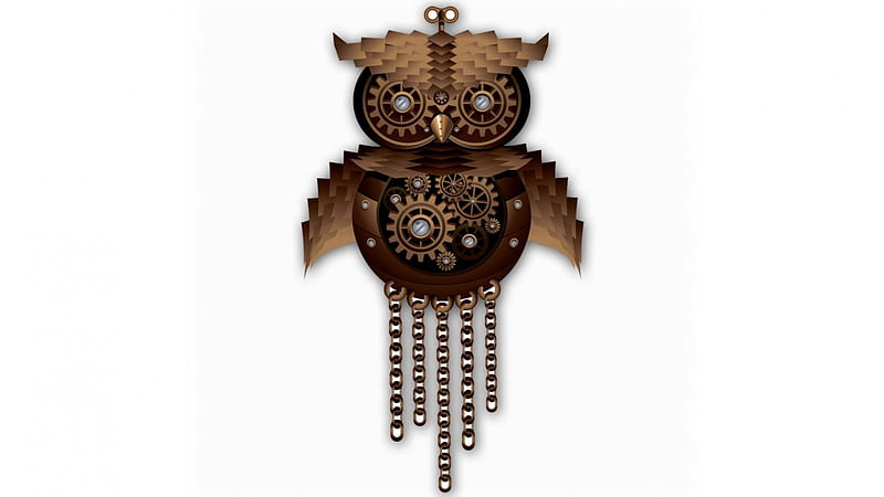 Steampunk Owl, owl, steampunk, sprockets, chains, bolts, nuts, metal, mechanical, screws, gears, HD wallpaper