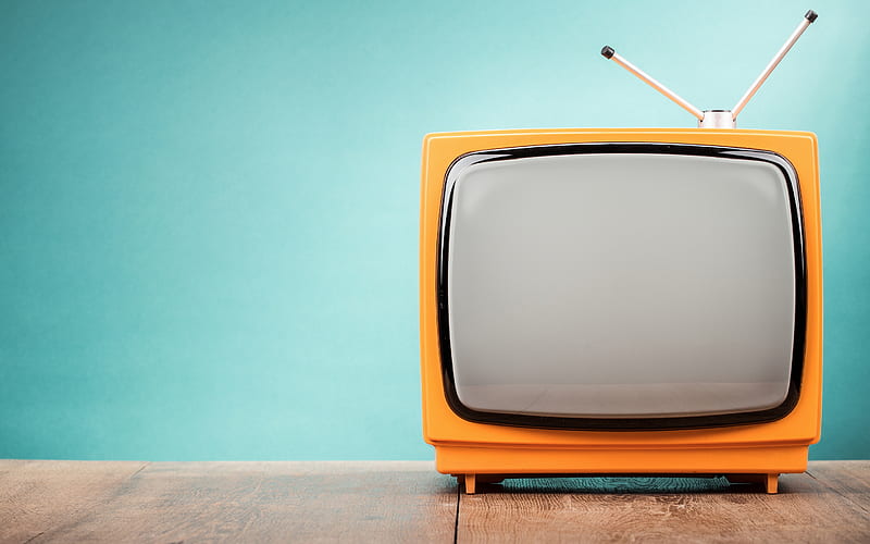 old orange TV, retro objects, TV, table, TV concepts, HD wallpaper