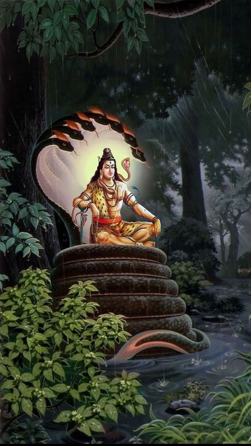 Sivan Mass, Sitting On Sheshnag, Rainy Background, lord, mahadev ...