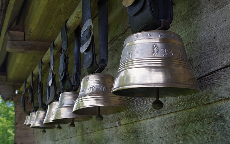 Farm Animal Bells, farm, museum, Switzerland, bells, HD wallpaper