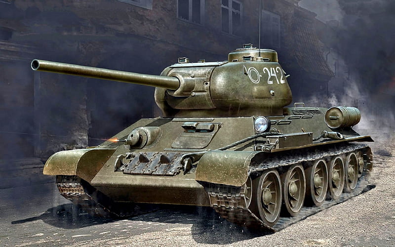 T-34, Soviet tank, USSR, WW2, T-34-85, art, drawing, old military equipment, HD wallpaper