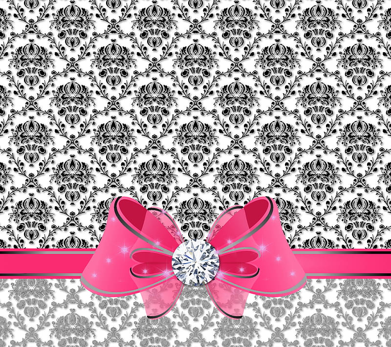 Victorian bow, baroque, damask, diamond, pattern, pink, HD wallpaper