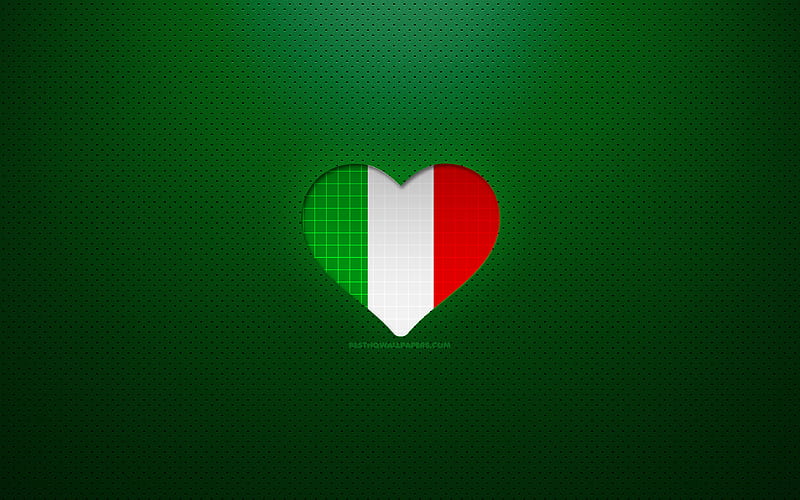 I Love Italy Europe, green dotted background, Italian flag heart, Italy, favorite countries, Love Italy, Italian flag, HD wallpaper
