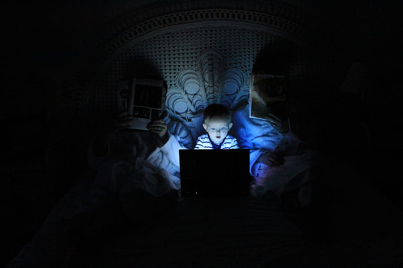 boy playing at laptop inside room, HD wallpaper