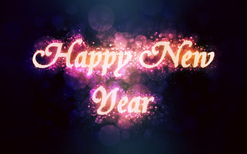 Happy New Year bright flashes, рreetings, New Year concepts, neon letters, HD wallpaper