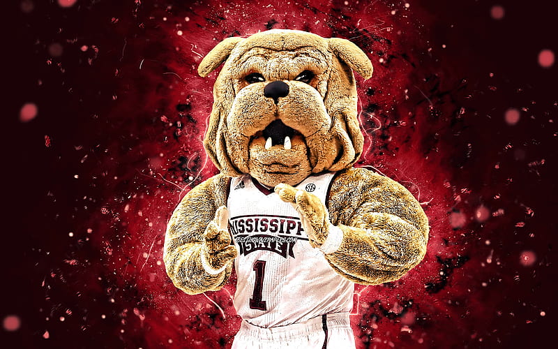 Bully mascot, Mississippi State Bulldogs, purple neon lights, NCAA, creative, USA, Mississippi State Bulldogs mascot, NCAA mascots, official mascot, Bully mascot, HD wallpaper