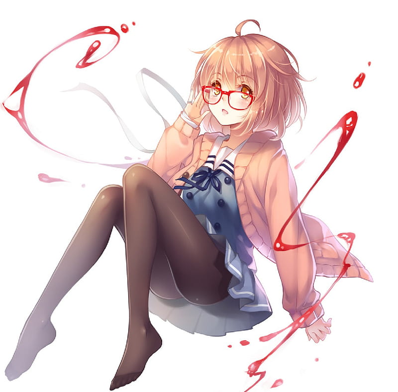 short hair, women with glasses, Kyoukai no Kanata, anime girls, Kuriyama  Mirai, fan art, 2D, cherry trees, CGI, brown eyes, cherry blossom