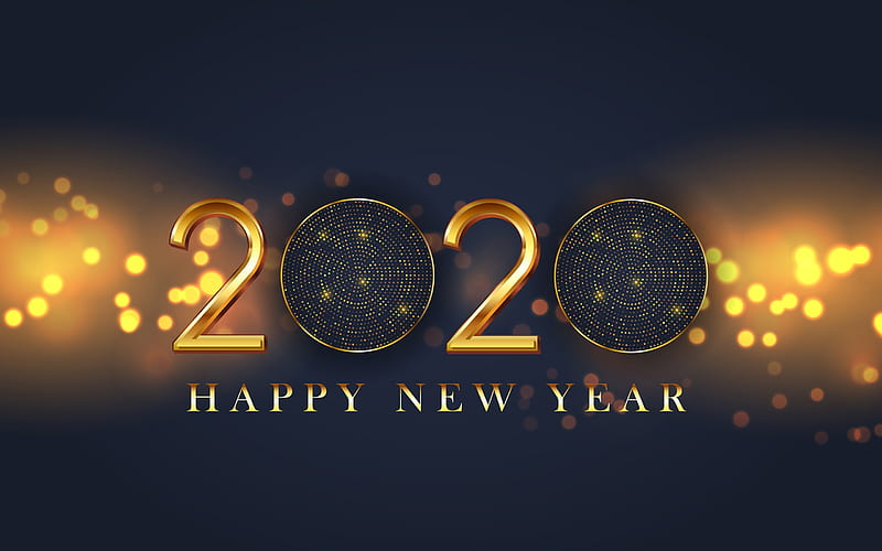 Happy New Year!, christmas, craciun, 2020, golden, new, black, year, card, HD wallpaper