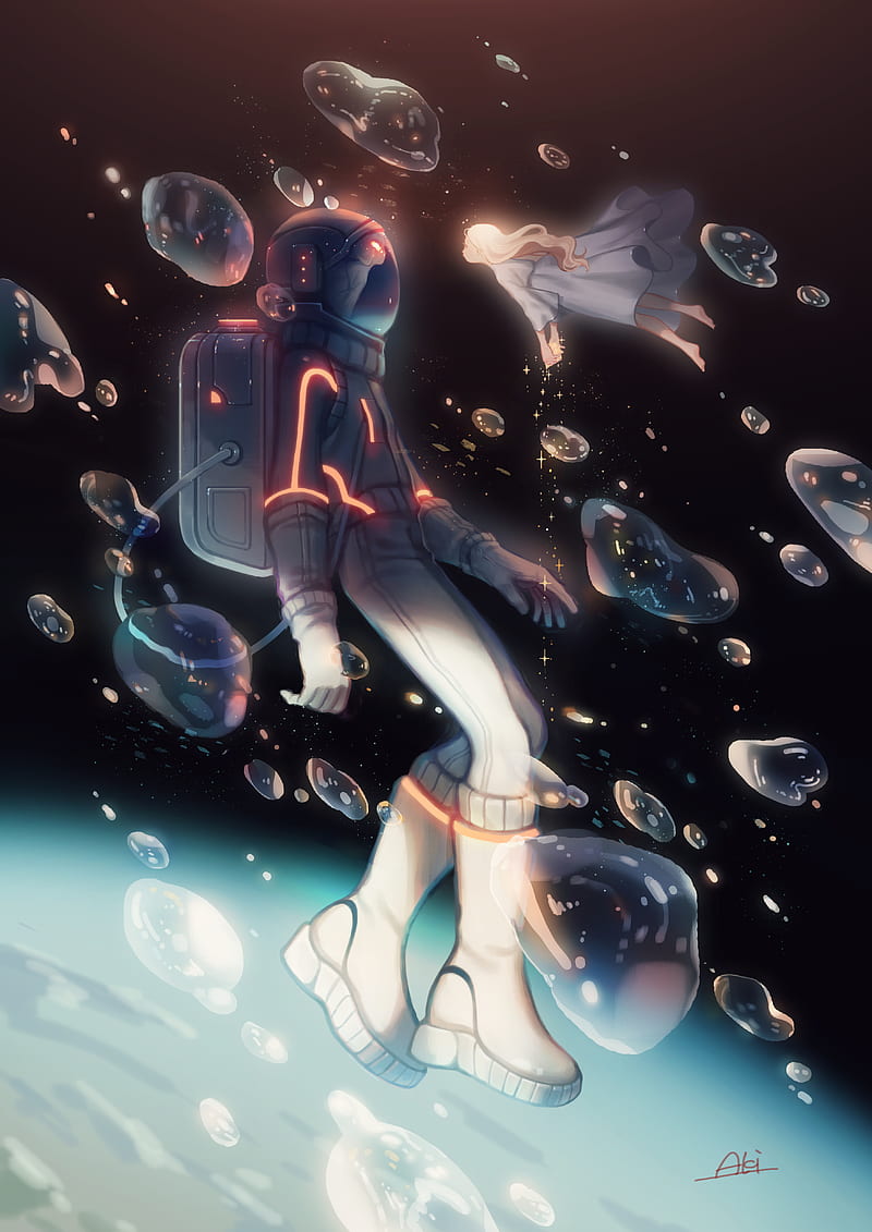 Anime Girl Blowing Bubbles At Night Live Wallpaper - WallpaperWaifu