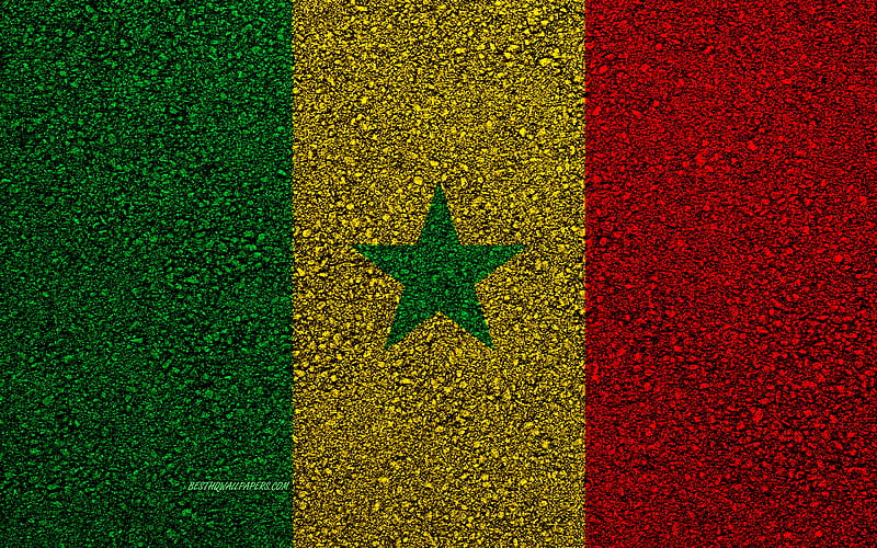 Flag of Senegal, asphalt texture, flag on asphalt, Senegal flag, Africa, Senegal, flags of African countries, HD wallpaper