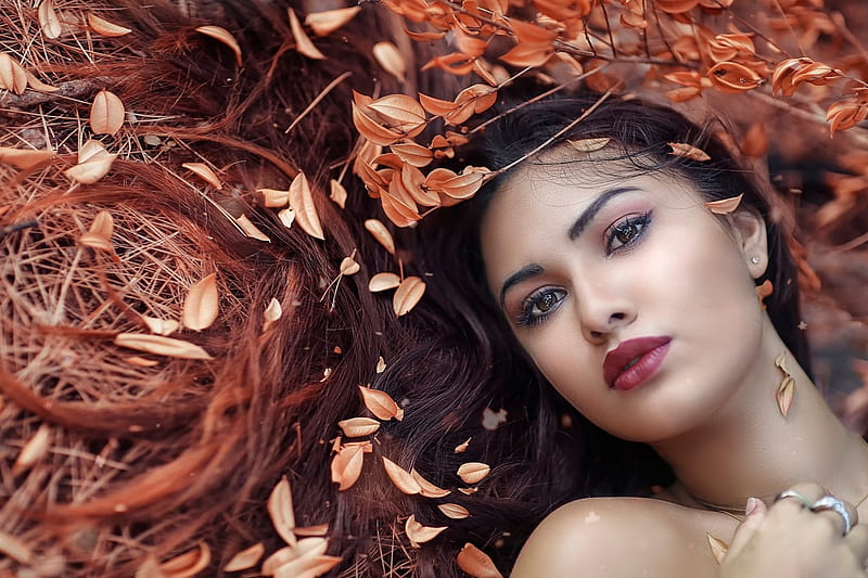 Autumn beauty, red, Alessandro Di Cicco, girl, model, the colors of ...