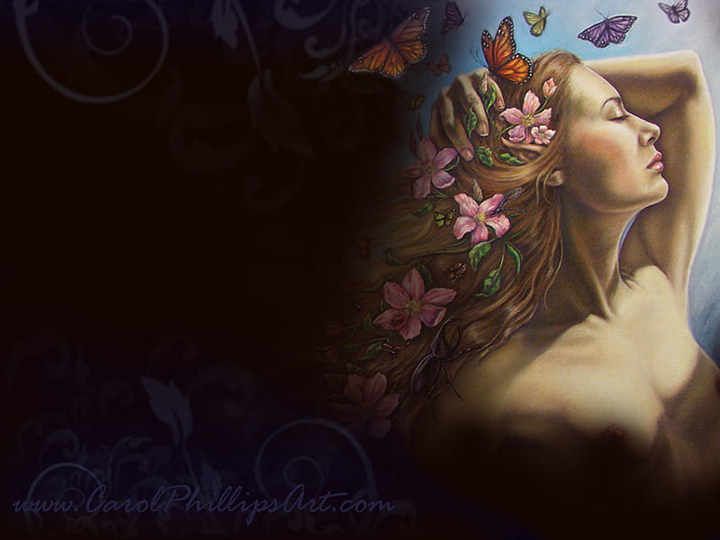 Gnosis Fantasy Art Goddess Carol Phillips Art , art, goddess, bugs, bonito, woman, elven, faerie, fantasy, butterfly, pagan, flowers, nature, fairy, HD wallpaper