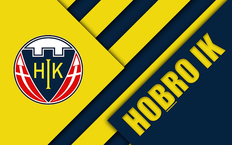 Hobro IK material design, yellow blue abstraction, logo, Danish football club, Hobro, Denmark, Danish Superliga, football, HD wallpaper