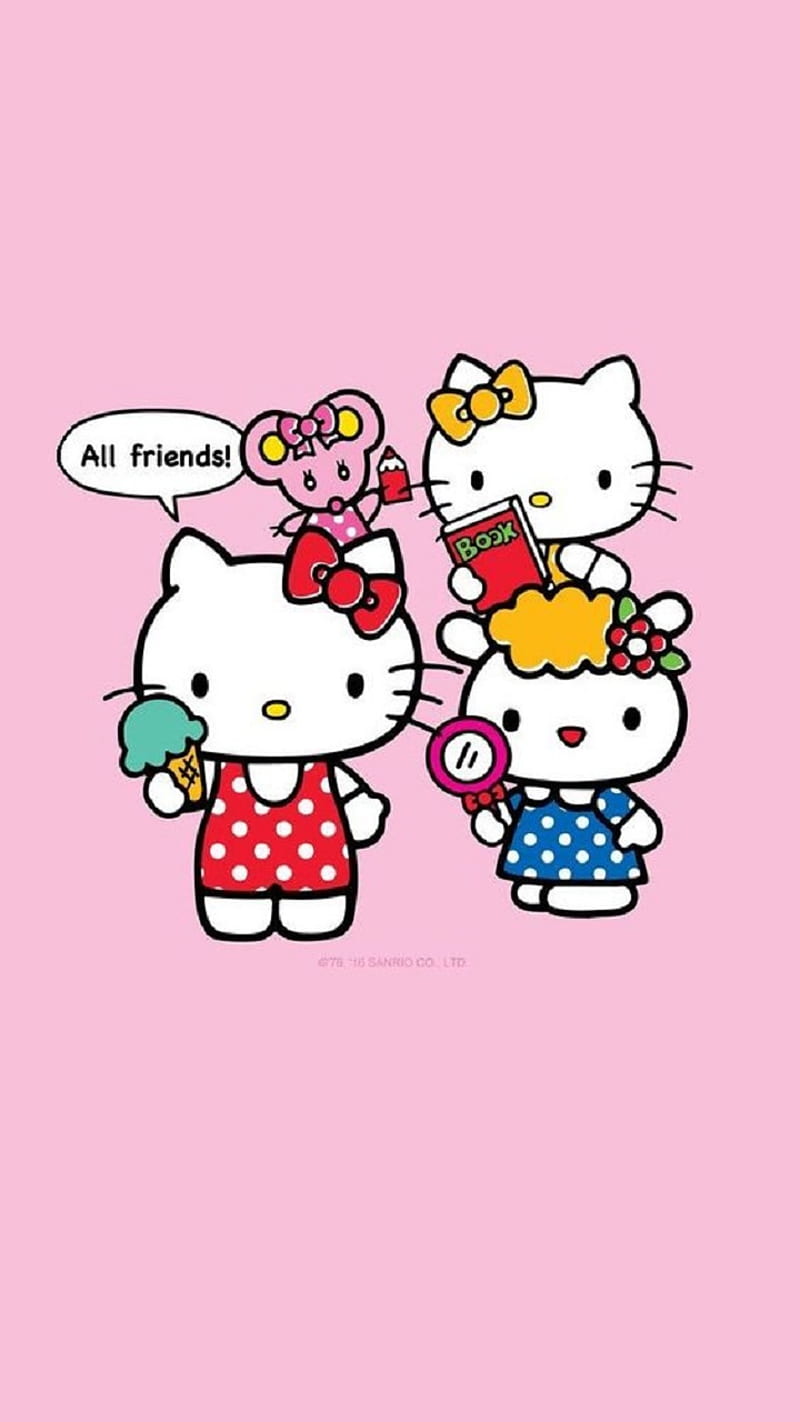 Hello Kitty hug, cute, hello kitty, anime, kitty, bear, hello, cat