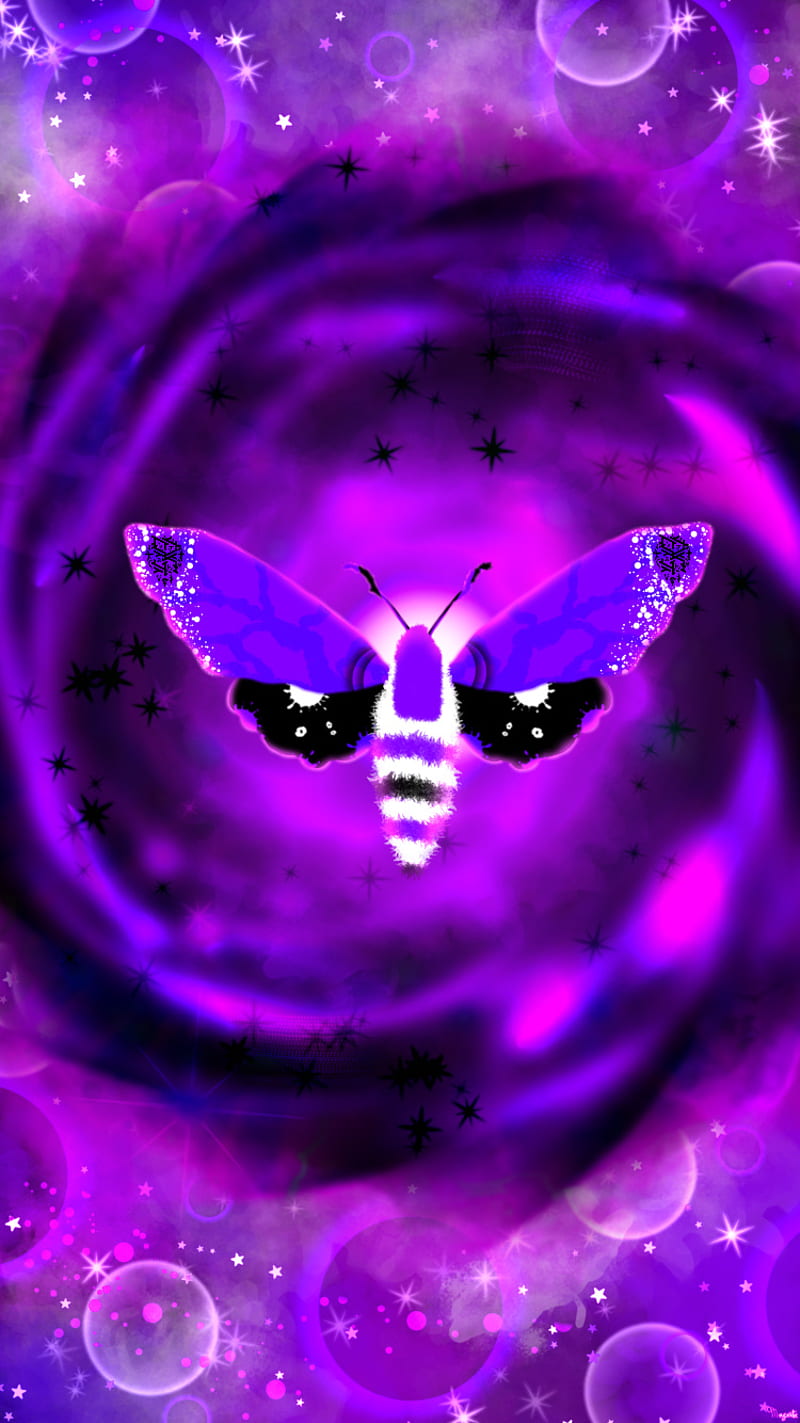 Purple Space Moth, galaxy, insect, mothra, purple moth, purple space, space moth, stars, HD phone wallpaper