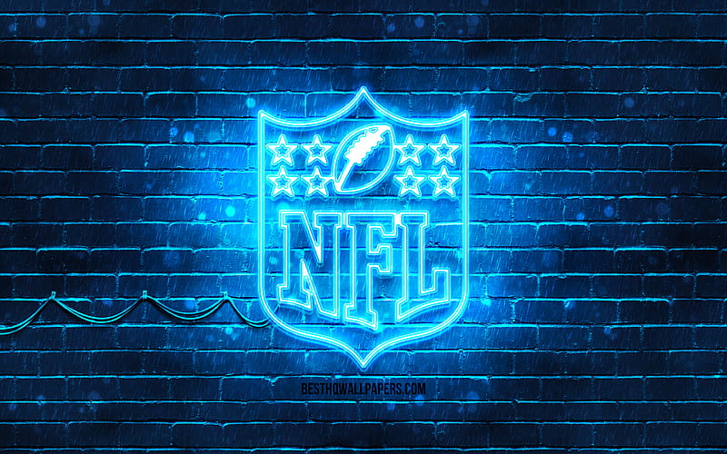 NFL blue logo blue brickwall, National Football League, NFL logo, american football league, NFL neon logo, NFL, HD wallpaper