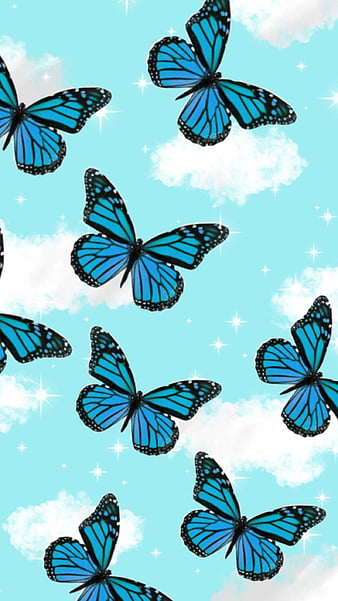 Blue Butterflies, pretty, cute, HD phone wallpaper | Peakpx
