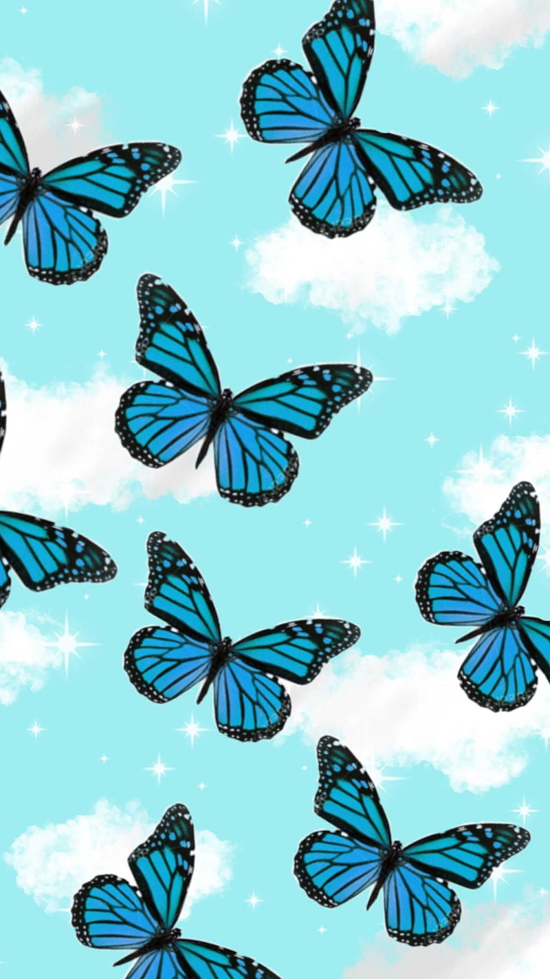 Sky butterflies , blue, butterfly, cute, pretty, HD phone wallpaper