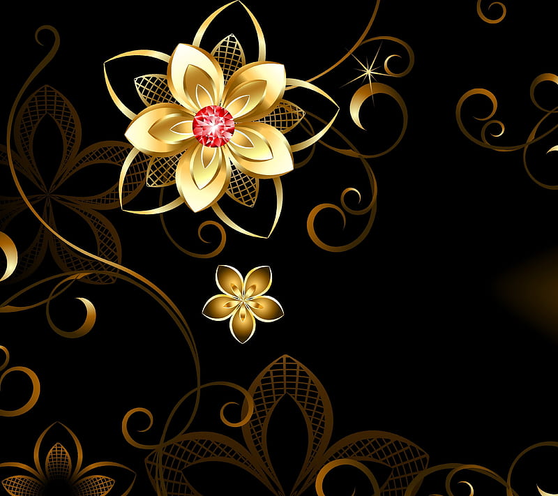 Gold Flowers, shine, HD wallpaper