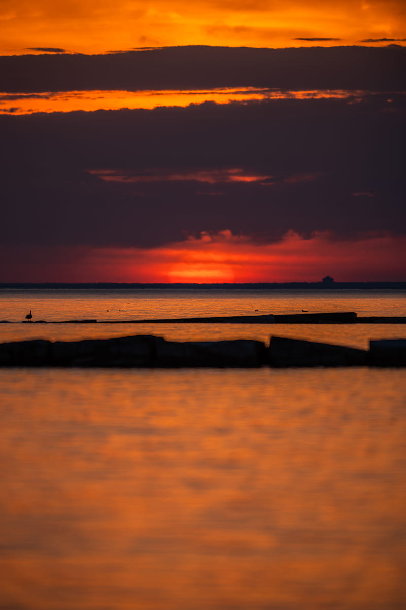 sea, water, sunset, dark, HD phone wallpaper