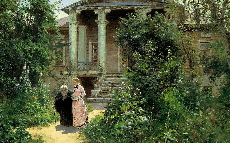 artist, vasily polenov grandma's garden, 1878, a work of art, HD wallpaper