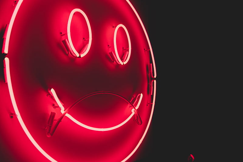 smile, smiley, neon, glow, red, HD wallpaper