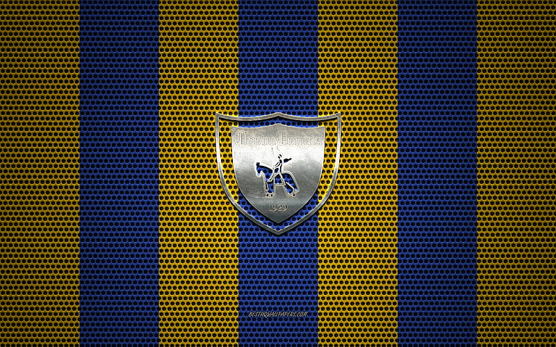 AC Chievo Verona logo, Italian football club, metal emblem, yellow-blue metal mesh background, AC Chievo Verona, Serie B, Verona, Italy, football, HD wallpaper