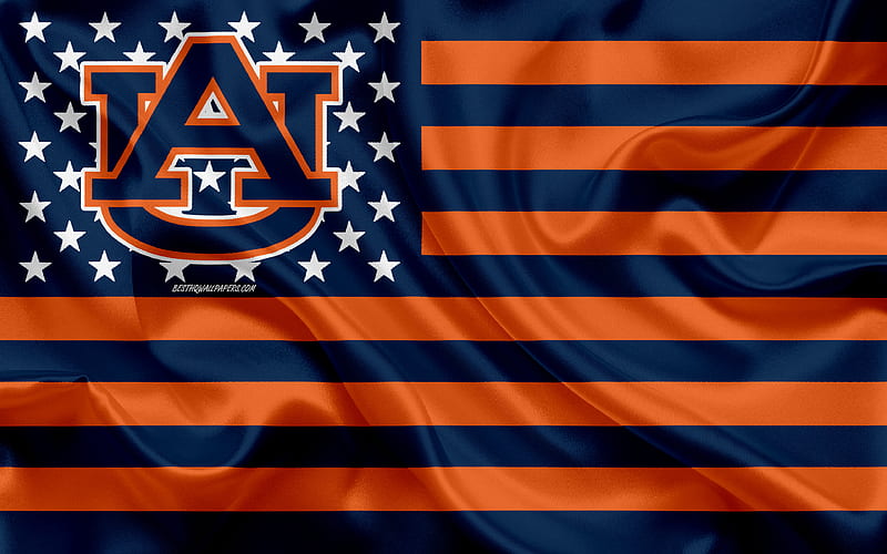 Auburn Tigers, American football team, creative American flag, blue orange flag, NCAA, Auburn, Alabama, USA, Auburn Tigers logo, emblem, silk flag, American football, HD wallpaper