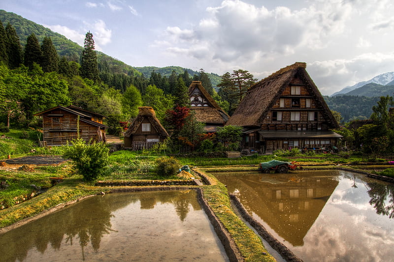 Farmhouse in Gifu, farm, japan, house, japanese, nature, fields, country, scenery, HD wallpaper