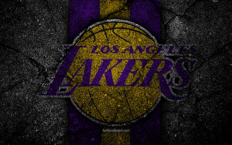 Los Angeles Lakers, NBA logo, black stone, basketball, Western Conference, asphalt texture, USA, LA Lakers, creative, basketball club, Los Angeles Lakers logo, HD wallpaper
