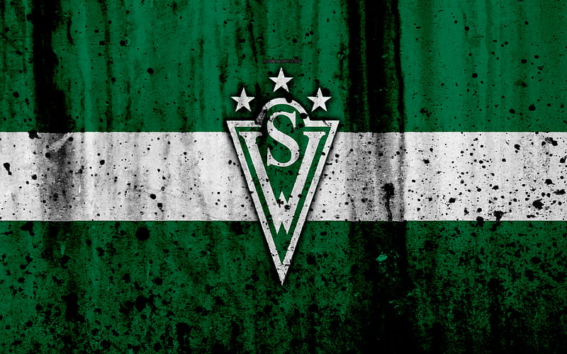 FC Santiago Wanderers, art, grunge, Chilean Primera Division, soccer, football club, Chile, Santiago Wanderers, logo, stone texture, Santiago Wanderers FC, HD wallpaper