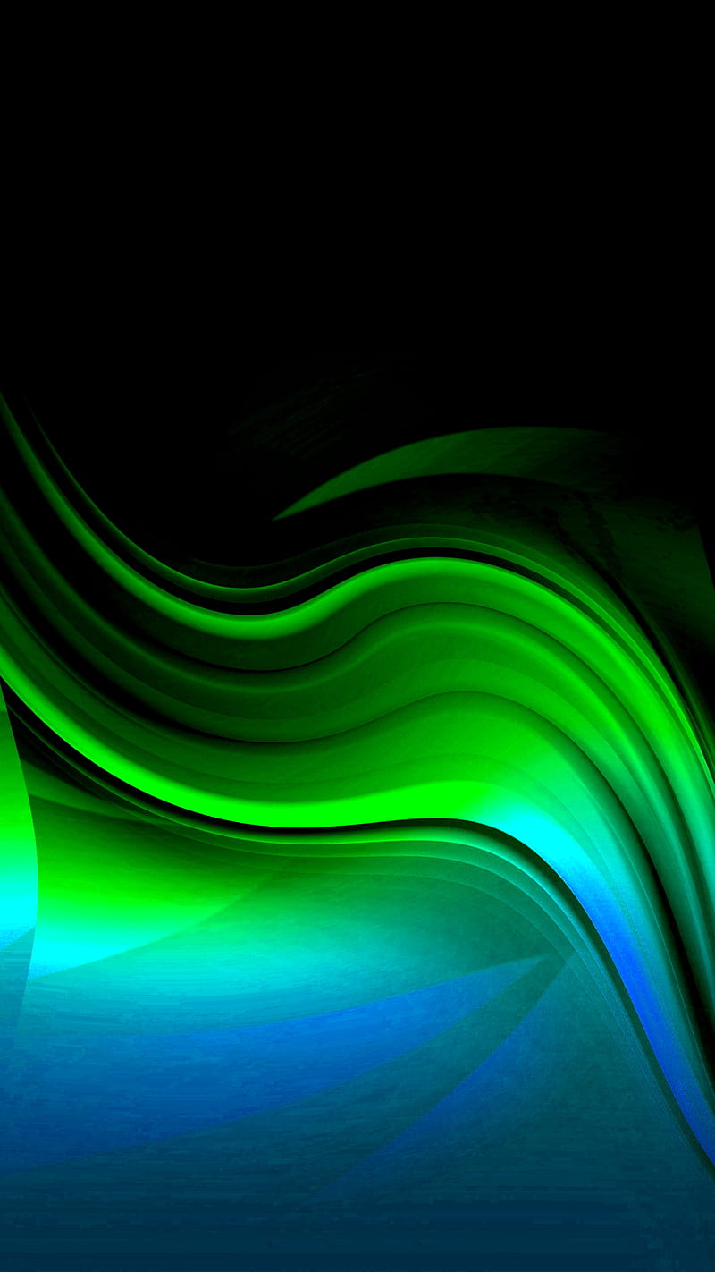 Waves, abstract, dark, galaxy, green, HD phone wallpaper