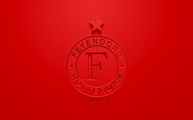 Feyenoord, creative 3D logo, red background, 3d emblem, Dutch football club, Eredivisie, Rotterdam, Netherlands, 3d art, football, stylish 3d logo, Feyenoord Rotterdam, HD wallpaper