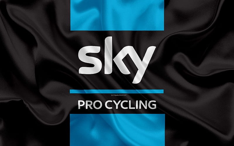Team Sky logo, silk texture, British road cycling team, emblem, Great Britain, black silk flag, France, cycling race, Tour de France, HD wallpaper
