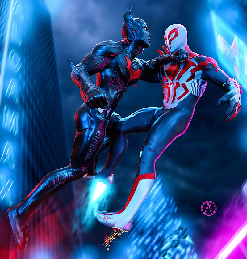 Spiderman 2099 Vs Batman Beyond, HD phone wallpaper