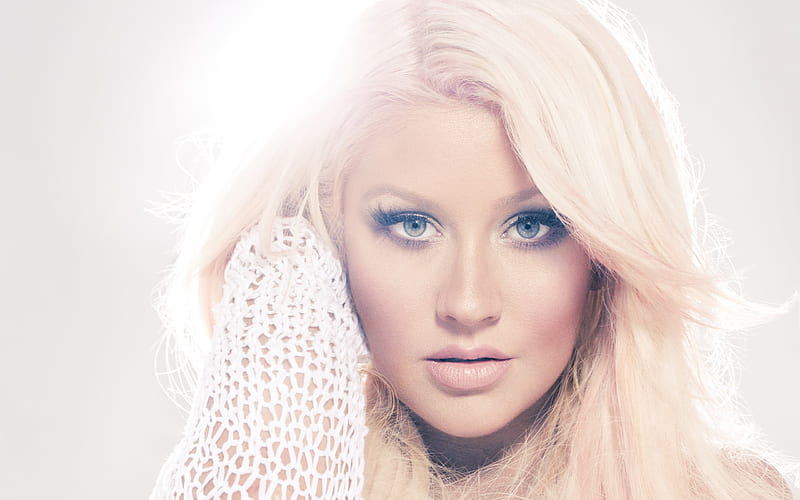 Christina Aguilera, portrait, american singer, makeup, white dress, hoot, Christina Maria Aguilera, HD wallpaper