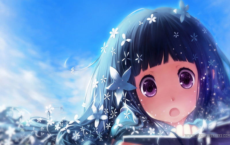 anime feiry girl, flovers, wite, cutie, nice, HD wallpaper