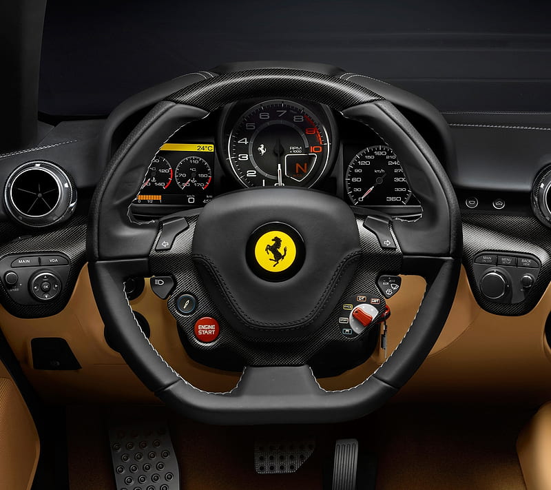 ferrari interior, car, cool, new, race, steering, vehicle, HD wallpaper