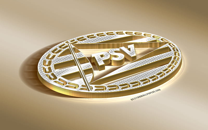 PSV, Philips Sport Vereniging, Dutch football club, golden silver logo, Eindhoven, Netherlands, Eredivisie, 3d golden emblem, creative 3d art, football, HD wallpaper