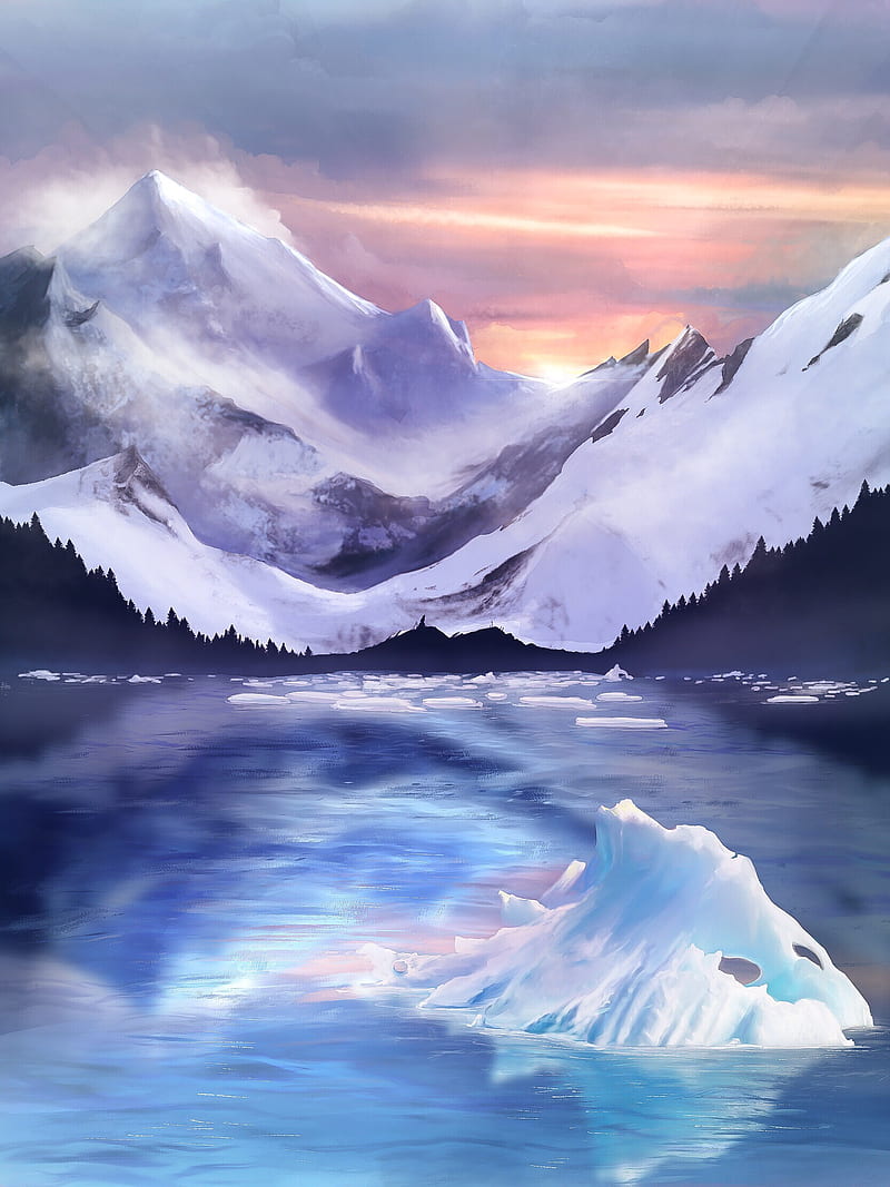 mountains, ice, ice floes, fog, HD phone wallpaper
