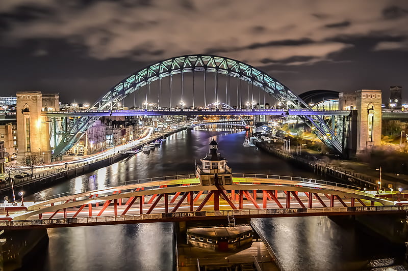Newcastle bridges, bridge, dark, newcastle, newcastleupontyne, night, quayside, tynebridge, HD wallpaper