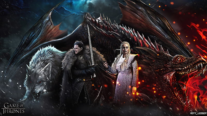Game of Thrones, fantasy, luminos, daenerys targaryen, jon snow, dragon,  couple, HD wallpaper | Peakpx