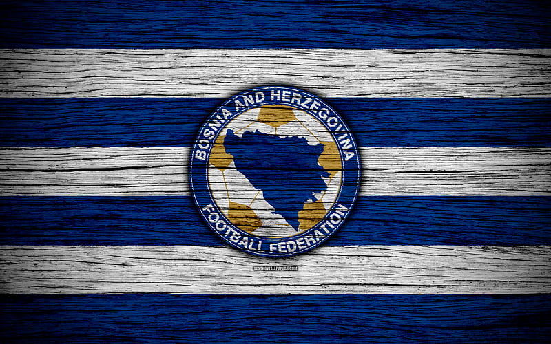 Bosnia and Herzegovina national football team, logo, Europe, football, wooden texture, soccer, Bosnia and Herzegovina, European national football teams, HD wallpaper