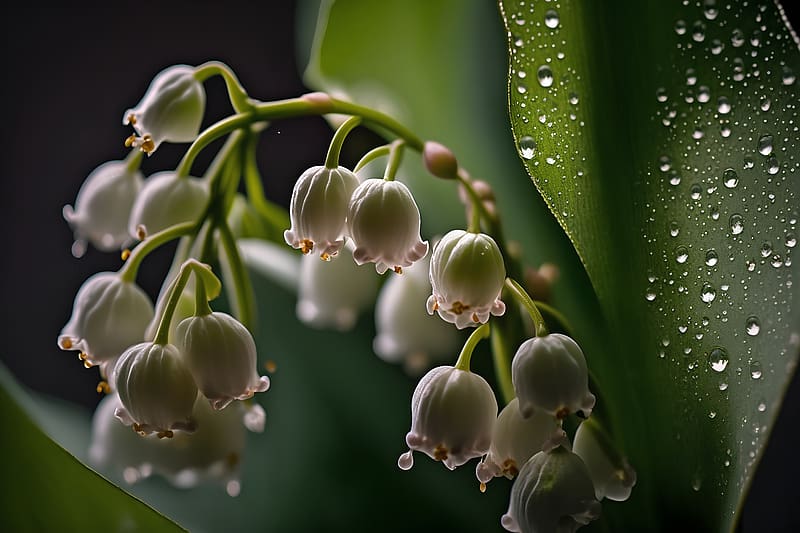 Lily of the valley with water drops, Water drops, Green, Plant, Spring, HD wallpaper