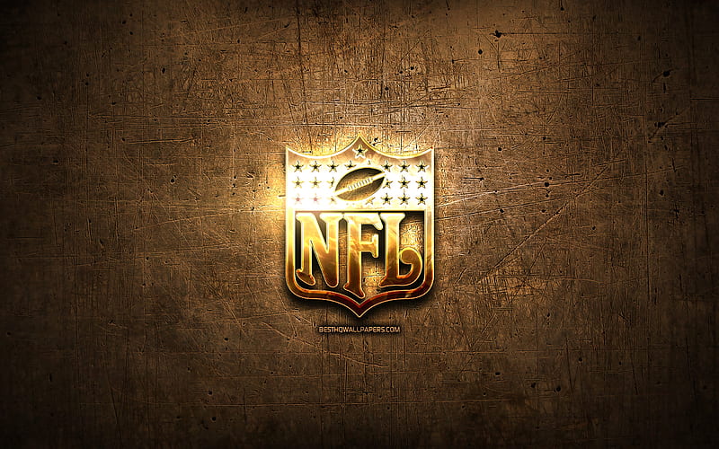 NFL golden logo, football leagues, artwork, National Football League, brown metal background, creative, NFL logo, brands, NFL, HD wallpaper