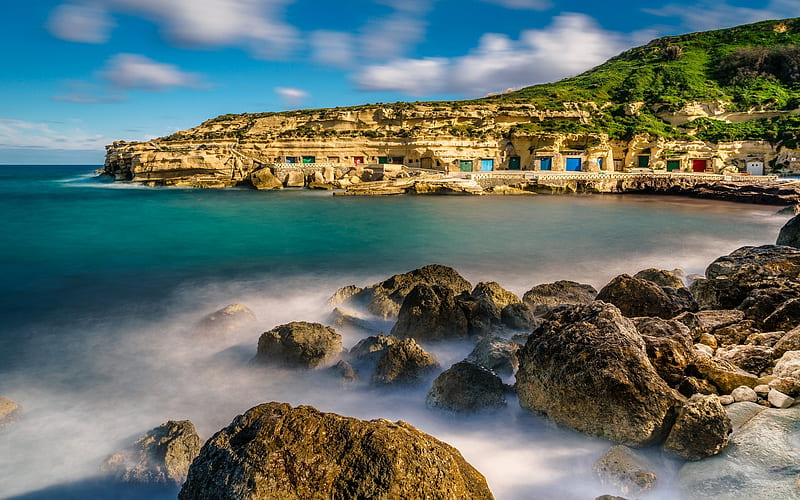Coast in Gozo, Malta, rocks, Malta, sea, coast, HD wallpaper