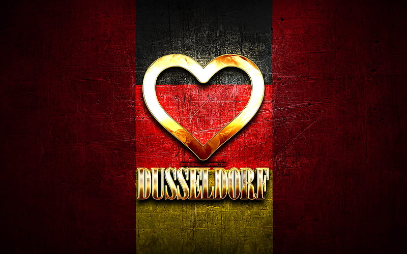 I Love Dusseldorf, german cities, golden inscription, Germany, golden heart, Dusseldorf with flag, Dusseldorf, favorite cities, Love Dusseldorf, HD wallpaper